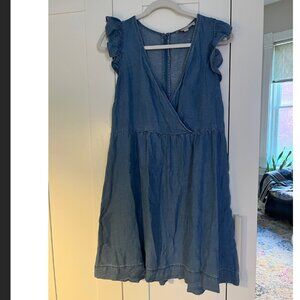 LOFT blue denim dress with ruffle sleeves